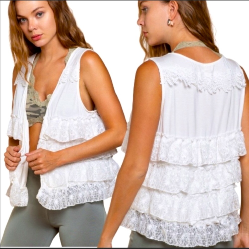 -POL White Layered Lace Ruffle Vest- - Picture 8 of 10